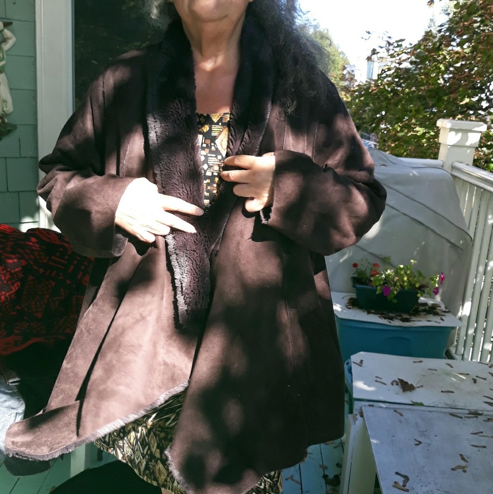 Suede faux fur-lined jacket